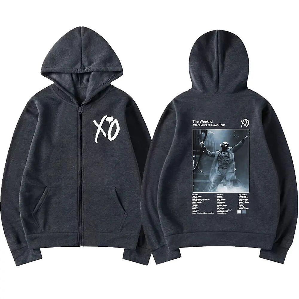 Eccpp The Weeknd Zip Up Hoodies After Hours Til Dawn Tour Vintage Graphic Zipper Cardigan Sweatshirt Men's Hip Hop Jacket Hoodie Coats Dark gray L