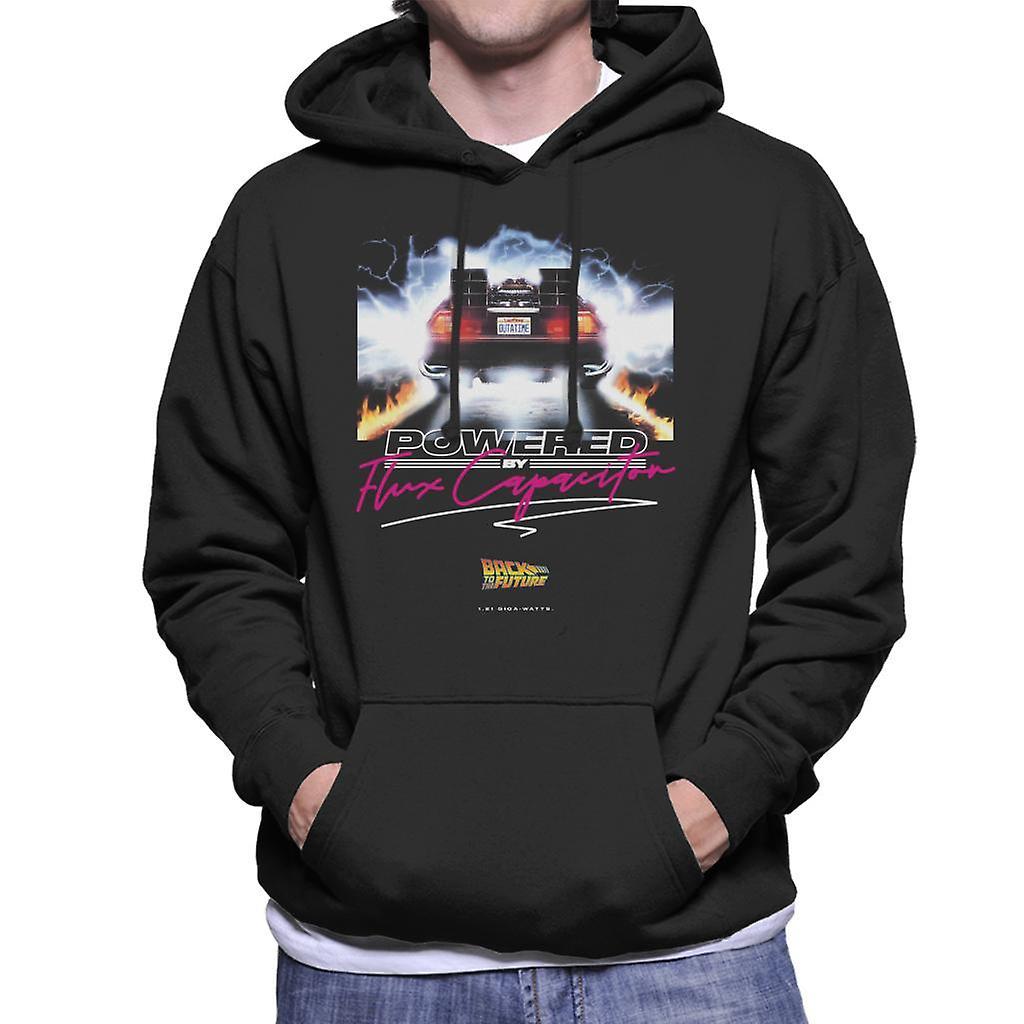 Back to the Future Delorean Powered By Flux Capacitor Men's Hooded Sweatshirt Black XX-Large