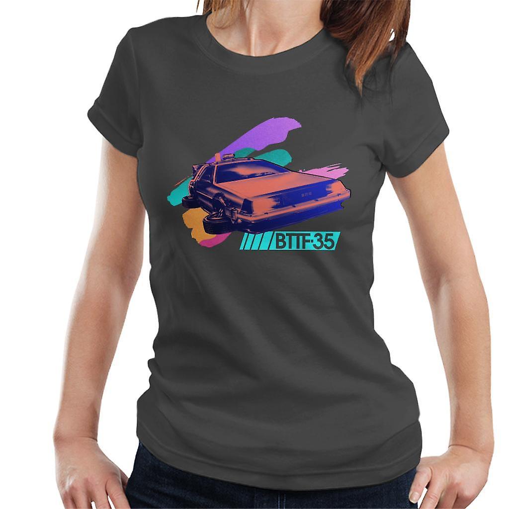 Back to the Future 35th Anniversary Delorean Flying Women's T-Shirt Charcoal Medium