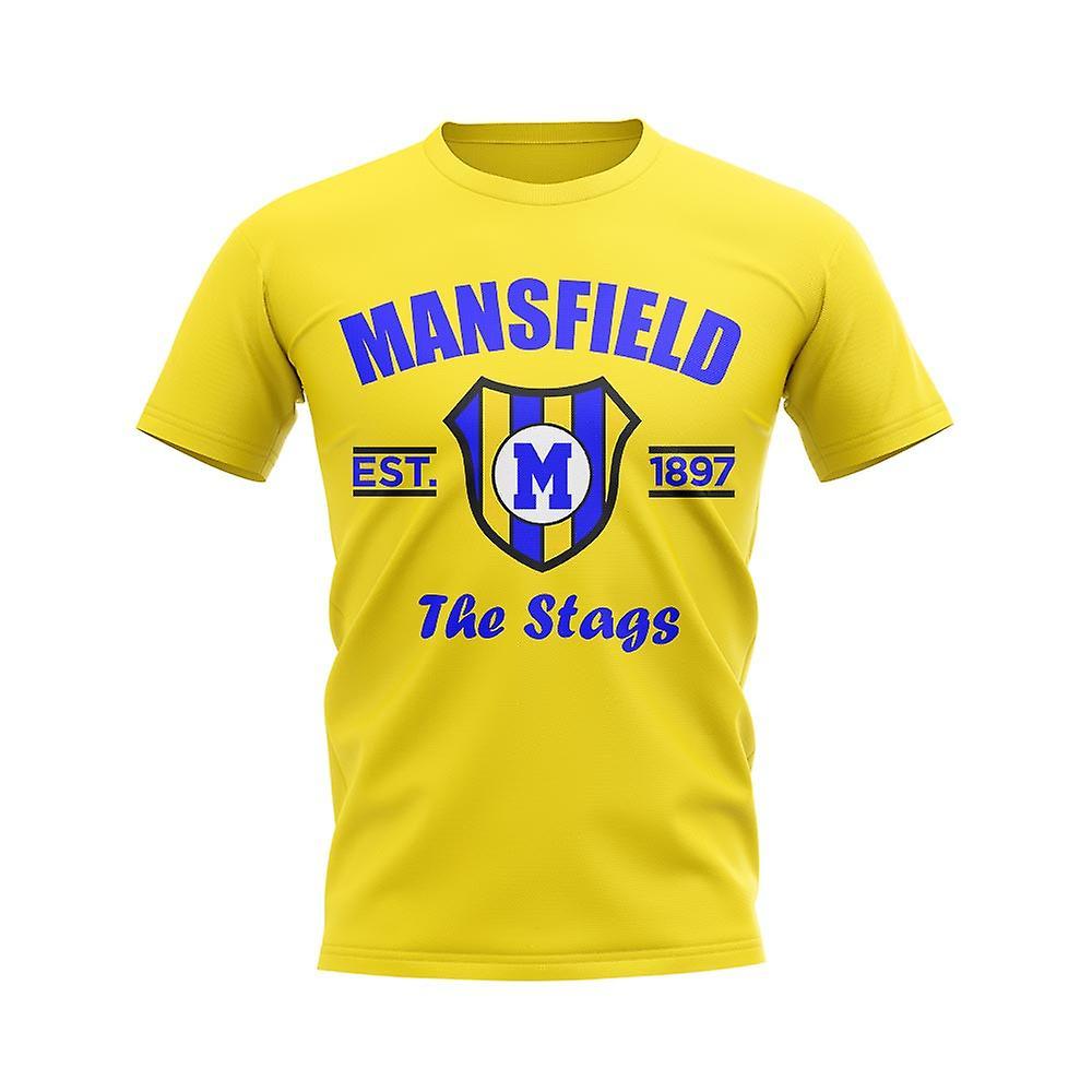 UKSoccerShop Mansfield Established Football T-Shirt (Yellow) XLB (12-13 Years)