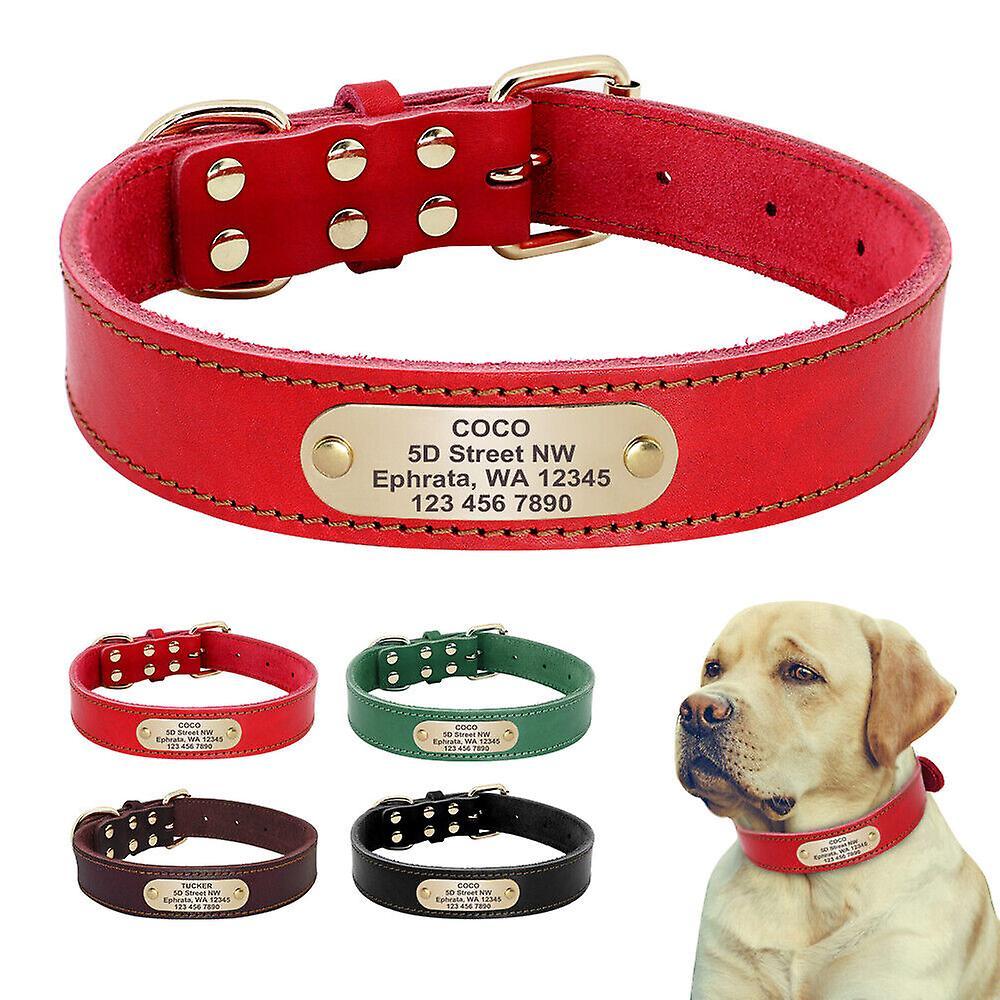 Didog Personalized Dog Leather Collar Pet Name Number Engraved For Medium Large Dogs Red M:Neck 40-54cm