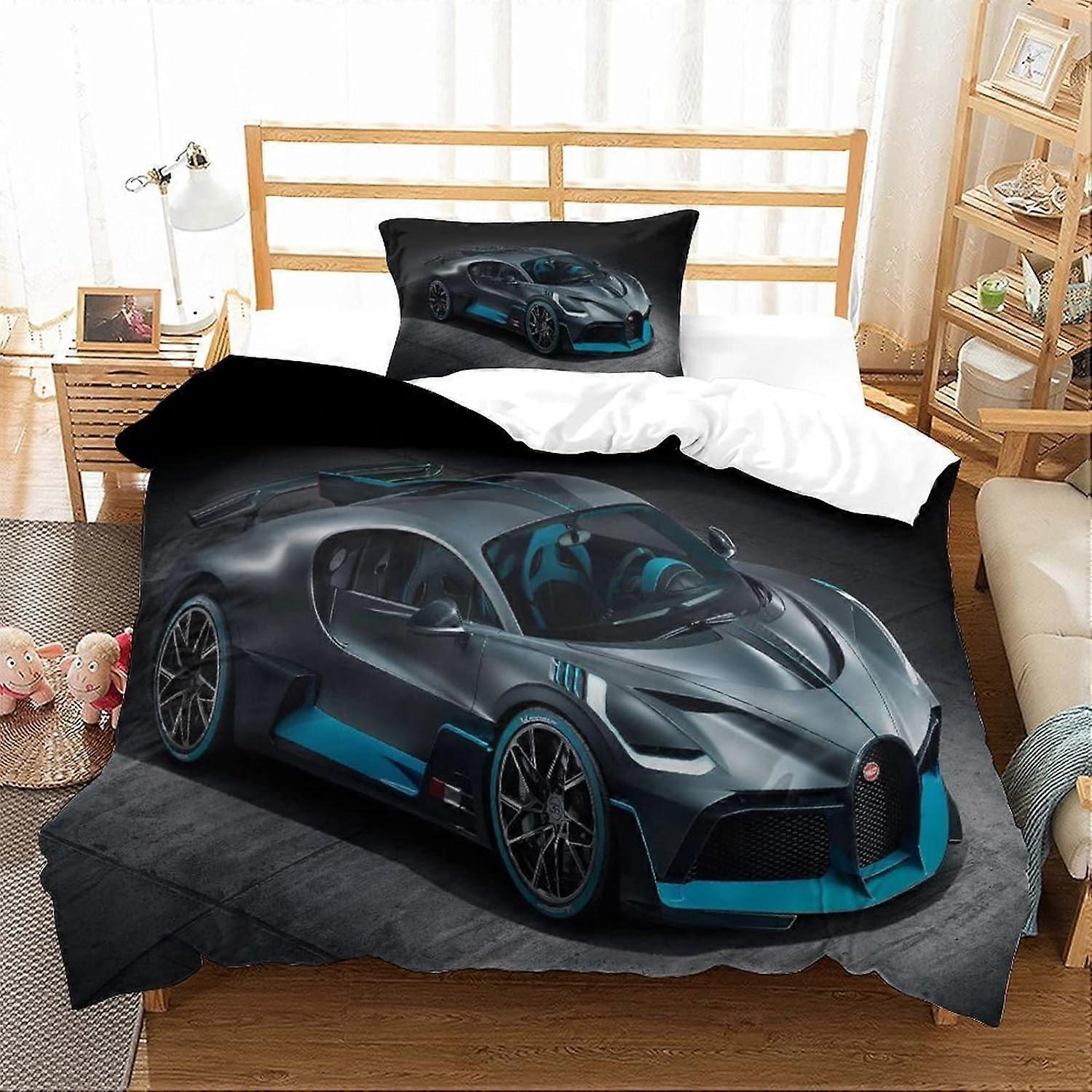 Kerota Racing Car Print Duvet Cover Sports Car Bedding Set for Kids Teens Adults Pieces Quilt Cover with Zipper Closure King220x240cm