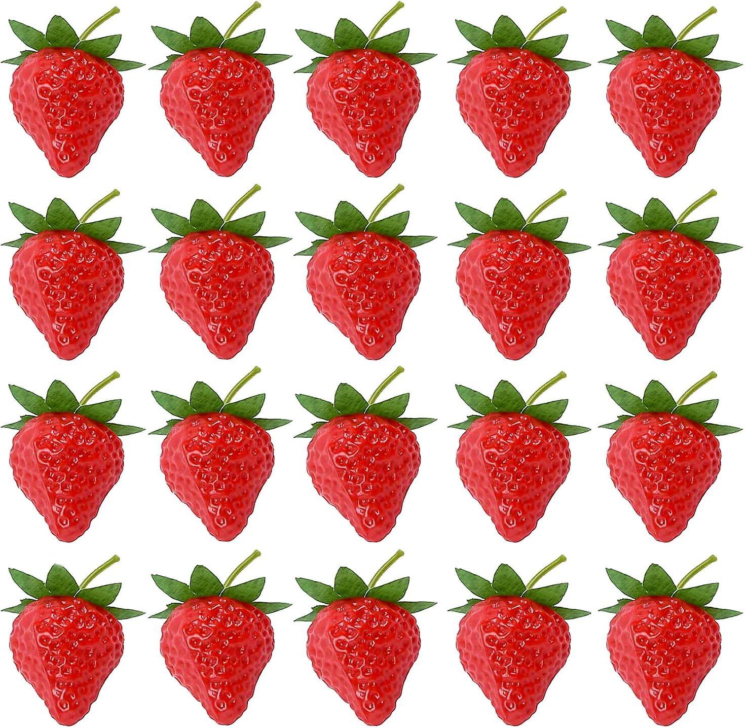 Lertenys 20 Pieces Artificial Strawberry Realistic Fruit Plastic Strawberry Photo Props, Small