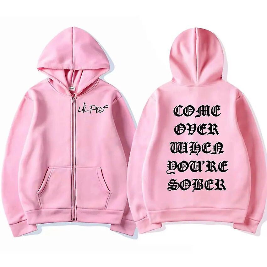 Eccpp Rapper Lil Peep Zipper Hoodies Come Over When You're Sober Tour Concert Zip Up Jacket Sweatshirt Men Women Hip Hop Streetwear Pink M