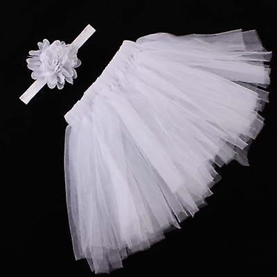 Slowmoose Baby Tulle Tutu Skirt, Flower Headband Set White Newborn