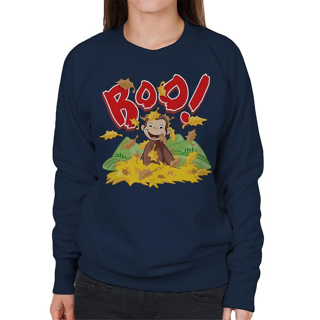 Curious George Boo In The Leaves Women's Sweatshirt Navy Blue XX-Large