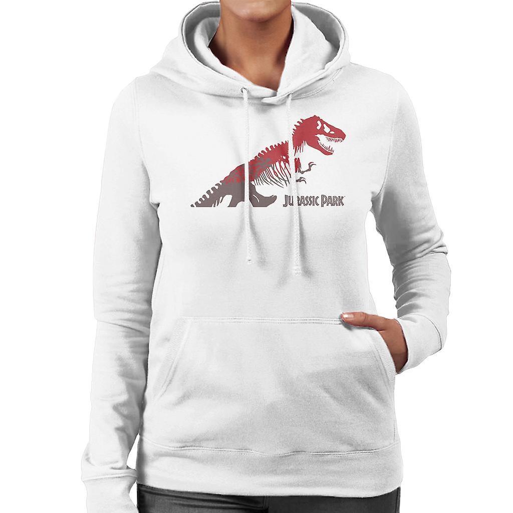 Jurassic Park T Rex Red Skeleton Silhouette Women's Hooded Sweatshirt White X-Large