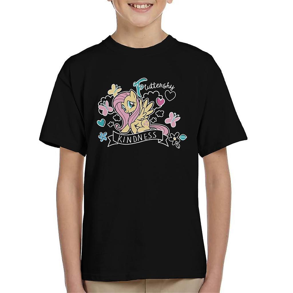 My Little Pony Fluttershy Full Of Kindness Kid's T-Shirt Black Large (9-11 yrs)