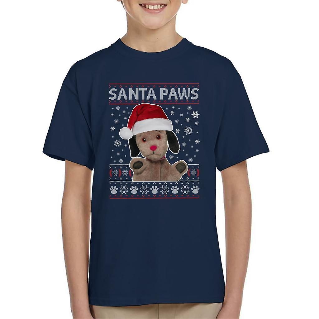 Sooty Christmas Sweep Santa Paws Kid's T-Shirt Navy Blue Large (9-11 yrs)