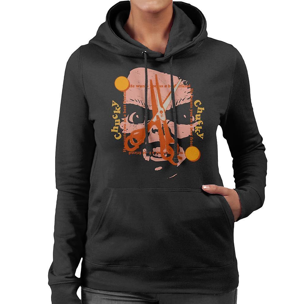 Chucky Best Friend Scissors Face Women's Hooded Sweatshirt Black Large