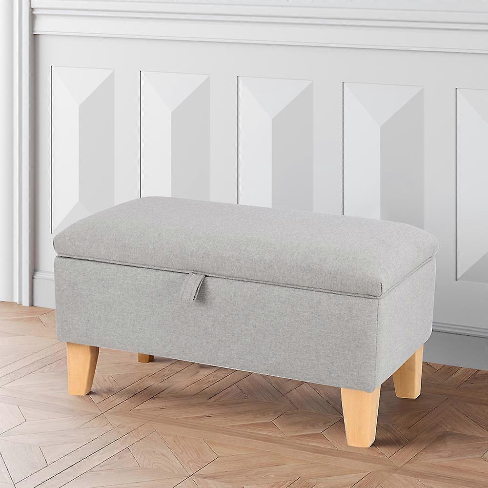 Living And Home Linen Upholstered Storage Ottoman Seat Footstool, Light Grey 71x37x34cm