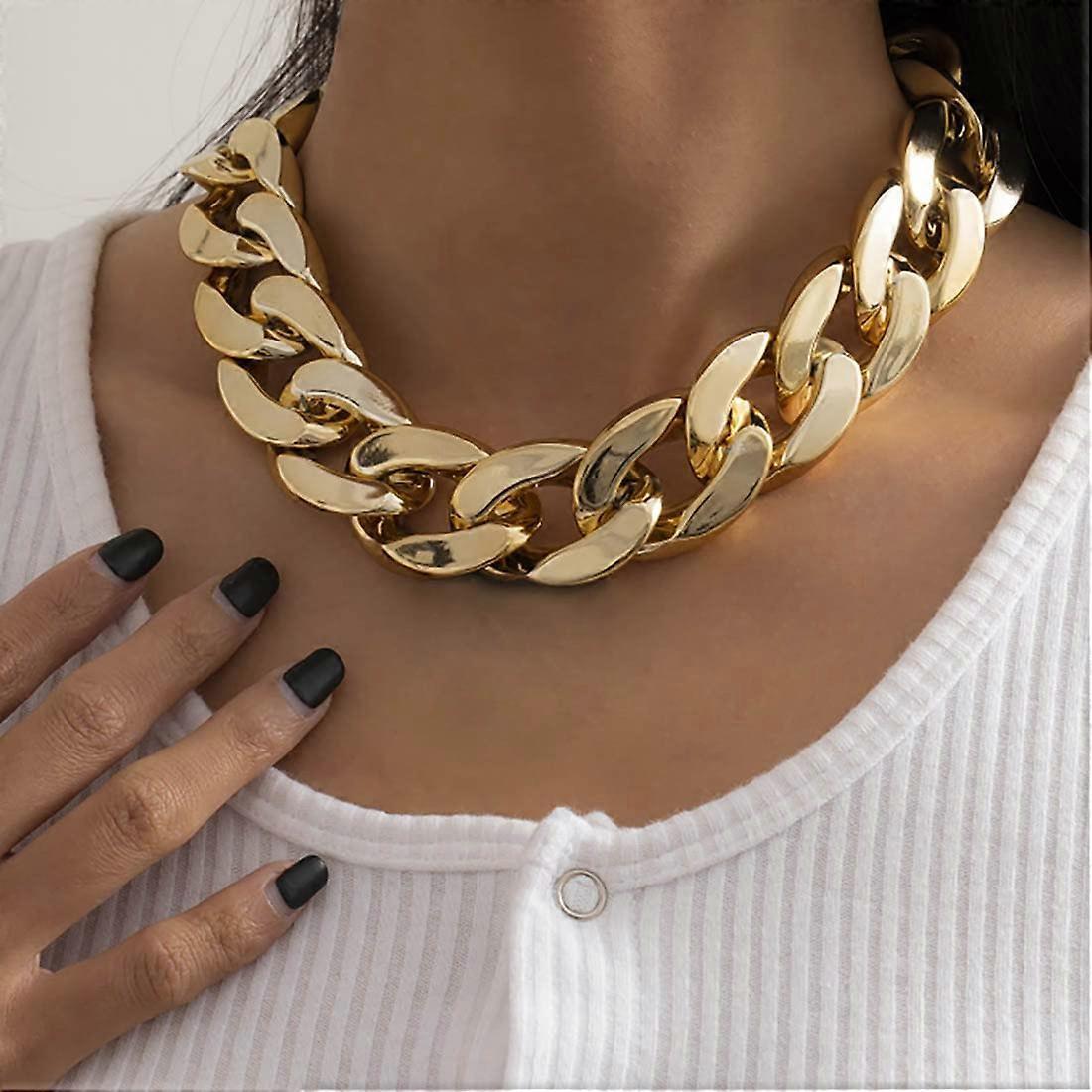 Langray Punk Cuban Link Chain Choker Necklace Gold Lightweight Chunky Oval Chain Link Necklace Statement Hip Hop Jewelry