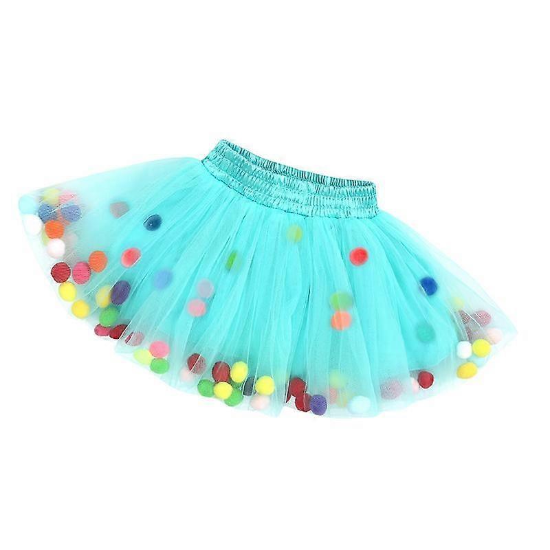 Unbrand Girl's Tutu Skirt Pom-Poms Layered Tulle Princess Skirt Green 2-3 Y