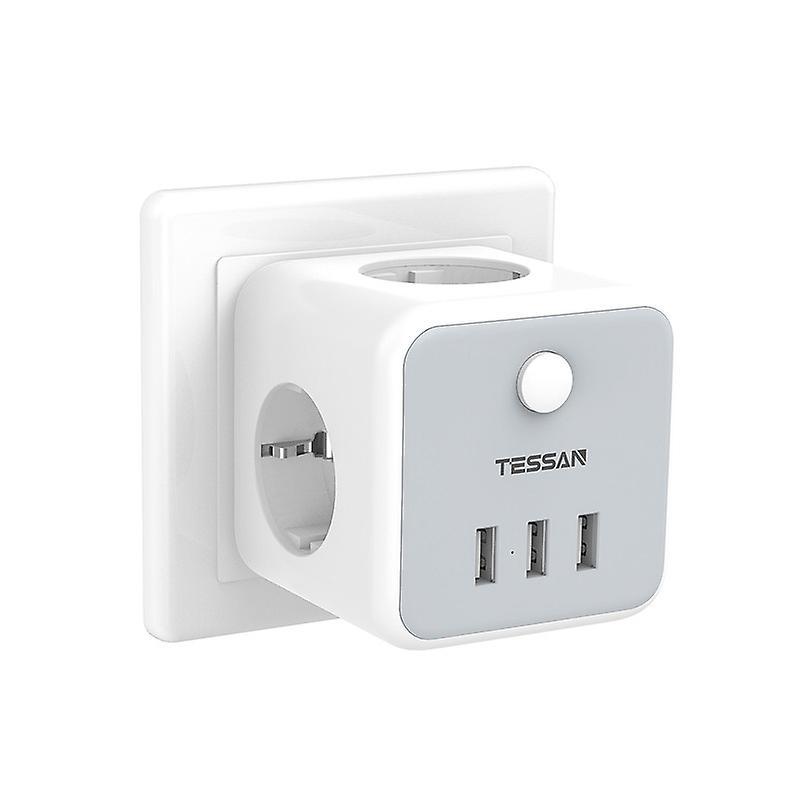 Tessan Socket Cube Without Cable, Socket Cube with 3 USB, Multiple Socket without Cable, 3 Way Multiple Plugs, Socket Adapter for Office, Home, White