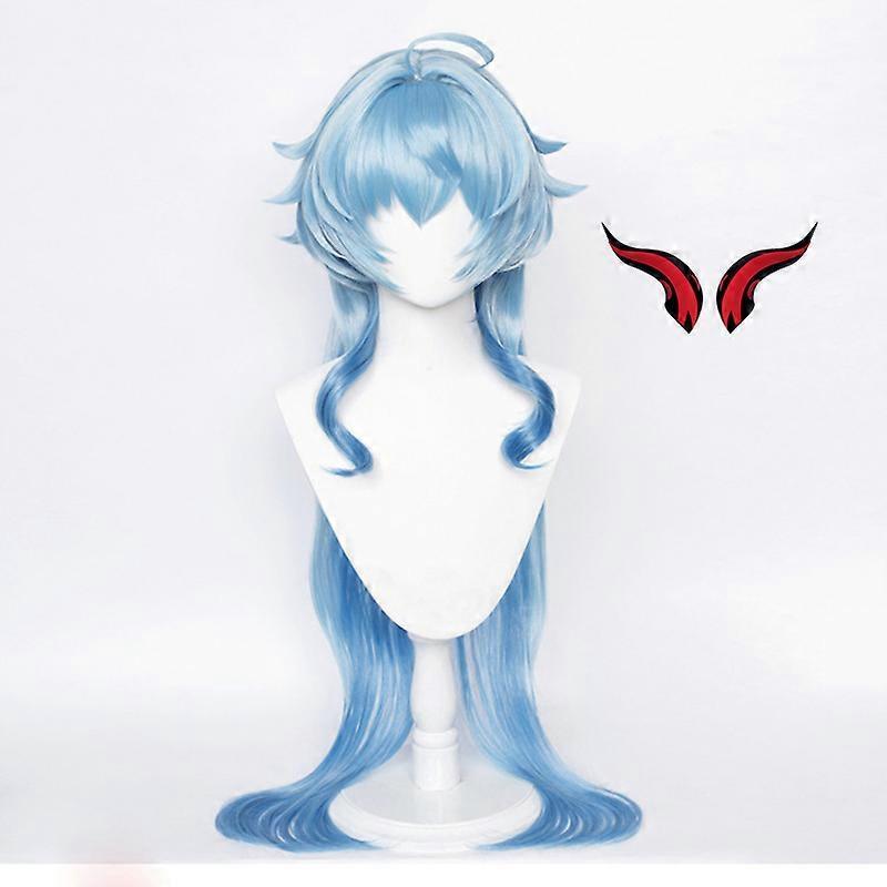 Redkid Simulation Scalp Ganyu Cosplay Wig Game Genshin Impact Gan Yu Gradient Blue Heat Resistant Synthetic Hair Wigs + Wigcap + Horns One Size wig...