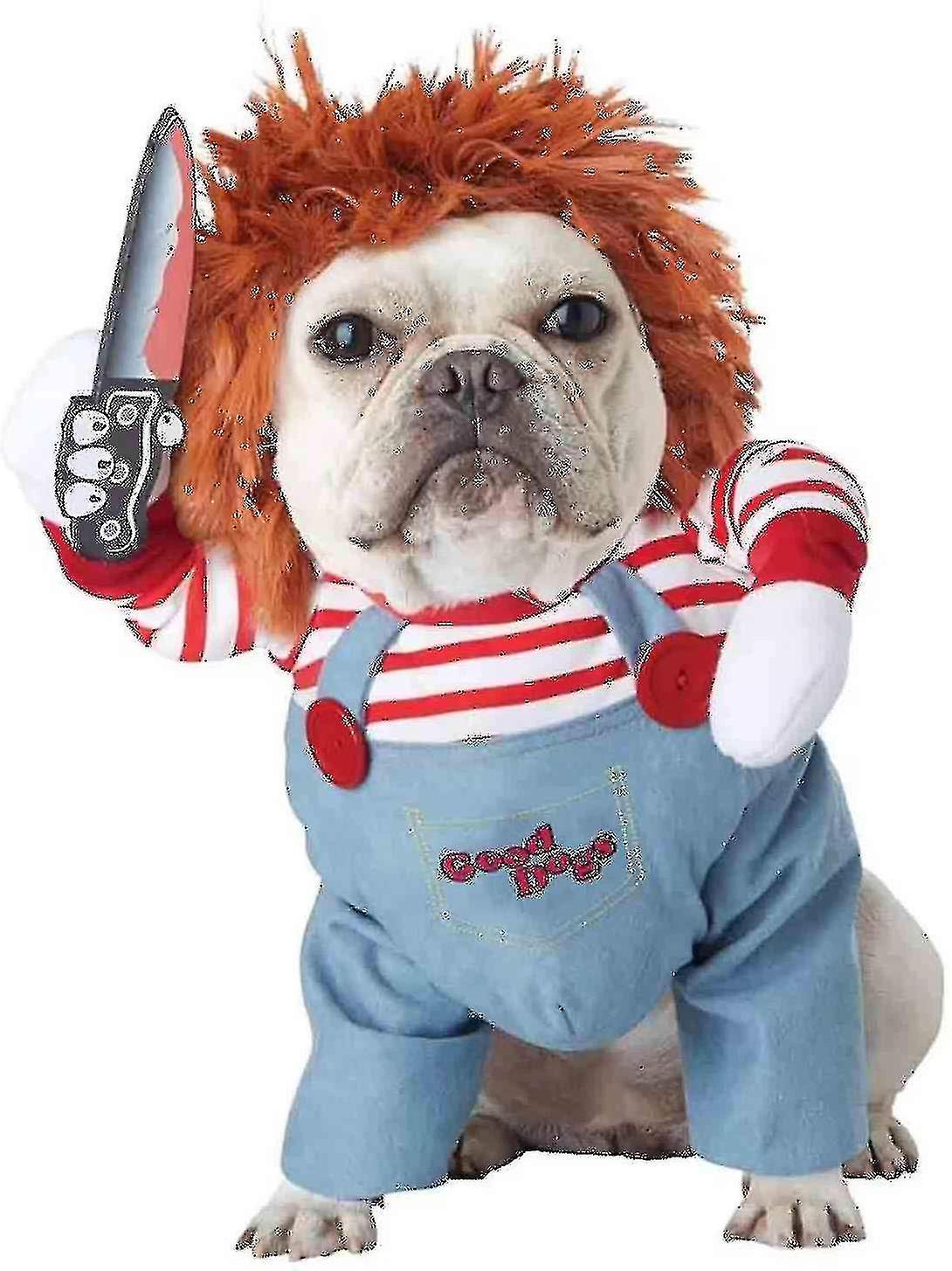 Transpeed Vorallme Dog Costumes Deadly Doll Chucky Clothes Pet Christmas Party Cosplay Outfit With Cap XL