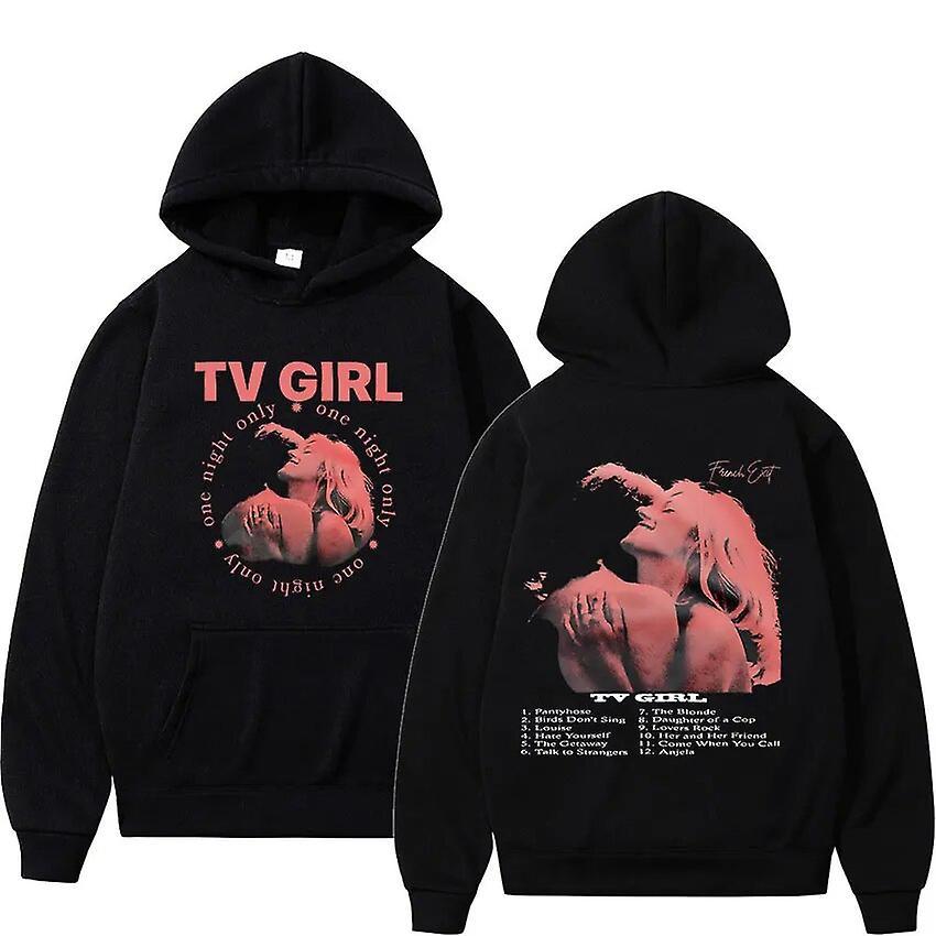 Cciyu Tv Girl French Exit Print Graphic Hoodie Men Women Fashion Aesthetics Sweatshirt Hip Hop Oversized Hoodies Pullover Streetwear Black L