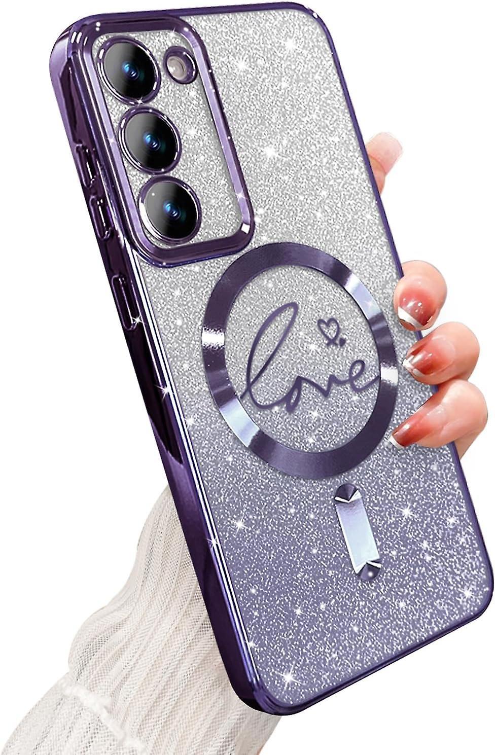 Fongwan For Samsung Galaxy S24 Plus Case Magnetic, Plating Bling Gradient Glitter Phone Case, Compatible With Magsafe, Shockproof Cover Purple