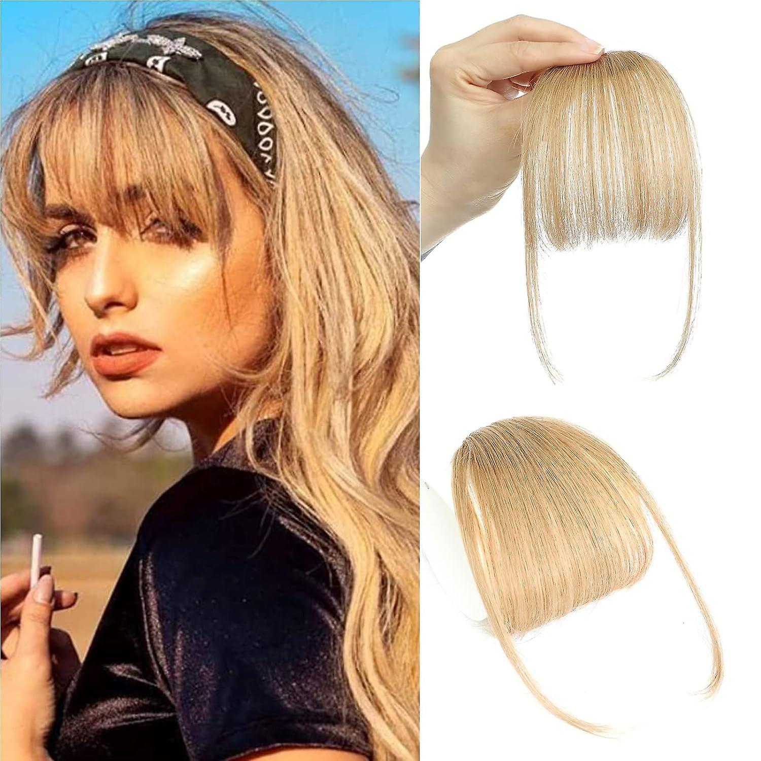 Nspiel Bangs Hair Clip In Bangs,100% Real Human Hair Extensions Wispy Bangs Clip On Air Bangs For Women Hairpieces Curved Bangs Blonde