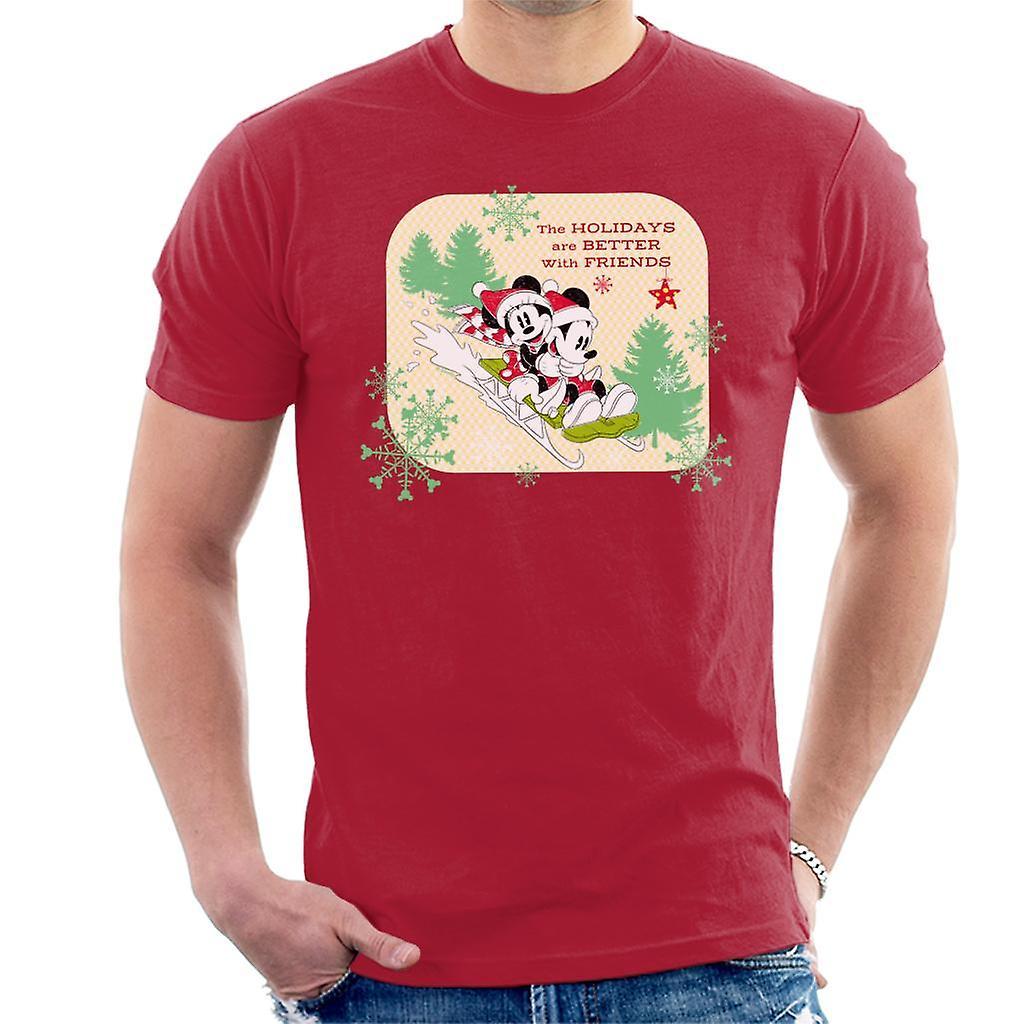 Disney Christmas Mickey Mouse Holidays Are Better With Friends Men's T-Shirt Cherry Red Small