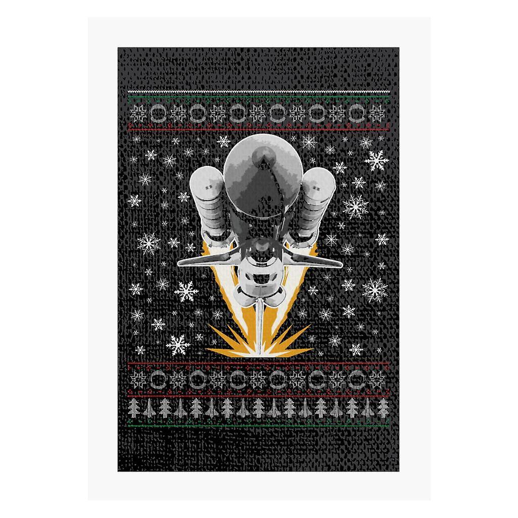 NASA Shuttle Launch Christmas Knit Pattern A4 Print Black 21cm x 29.7cm