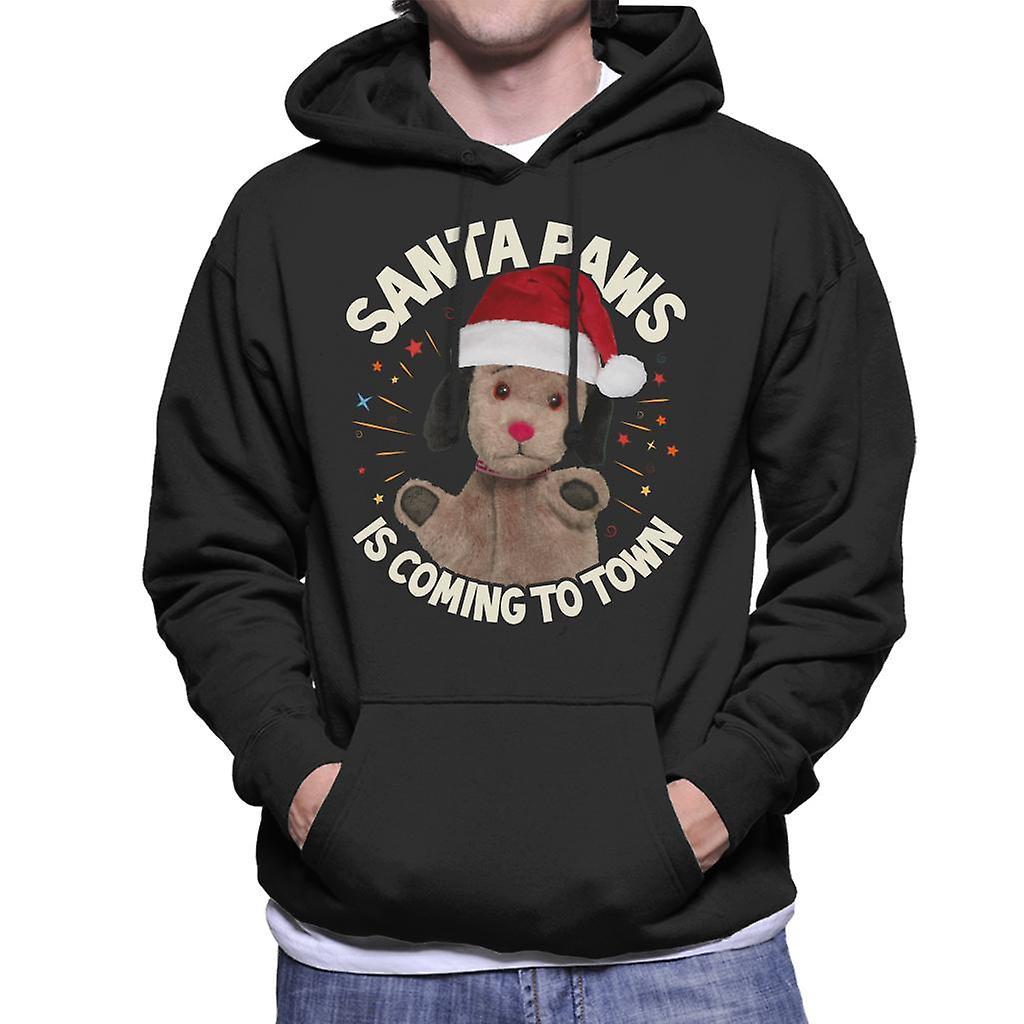 Sooty Christmas Sweep Santa Paws Is Coming To Town Men's Hooded Sweatshirt Black XX-Large