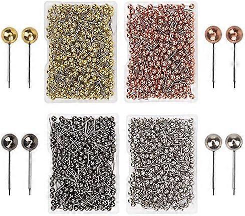 Lertenys 1000 Pieces Push Pins Head Map Push Pins Map Push Pin Head Pin Tacks Push Pins for Cork Board, Fabric Marking, 1/8" Round Metal Head