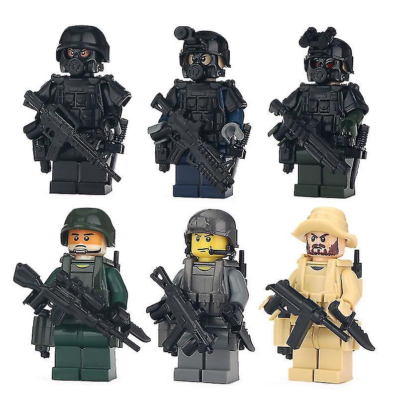 Manchalk 6 Pcs Moc Swat City Mini Military Weapons Playmobil Figures Building Block Mini Toys