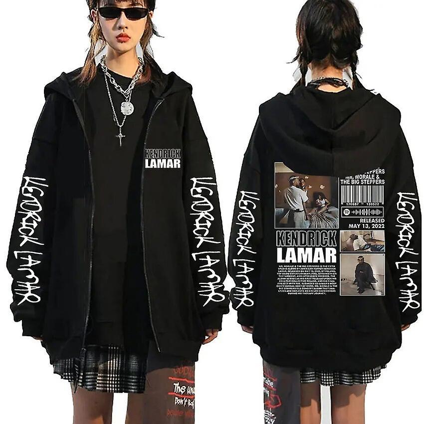 Eccpp Rapper Kendrick Lamar Mr Morale & The Big Steppers Print Zipper Hoodie Men Women Hip Hop Oversized Loose Zip Up Sweatshirt Coats Black S