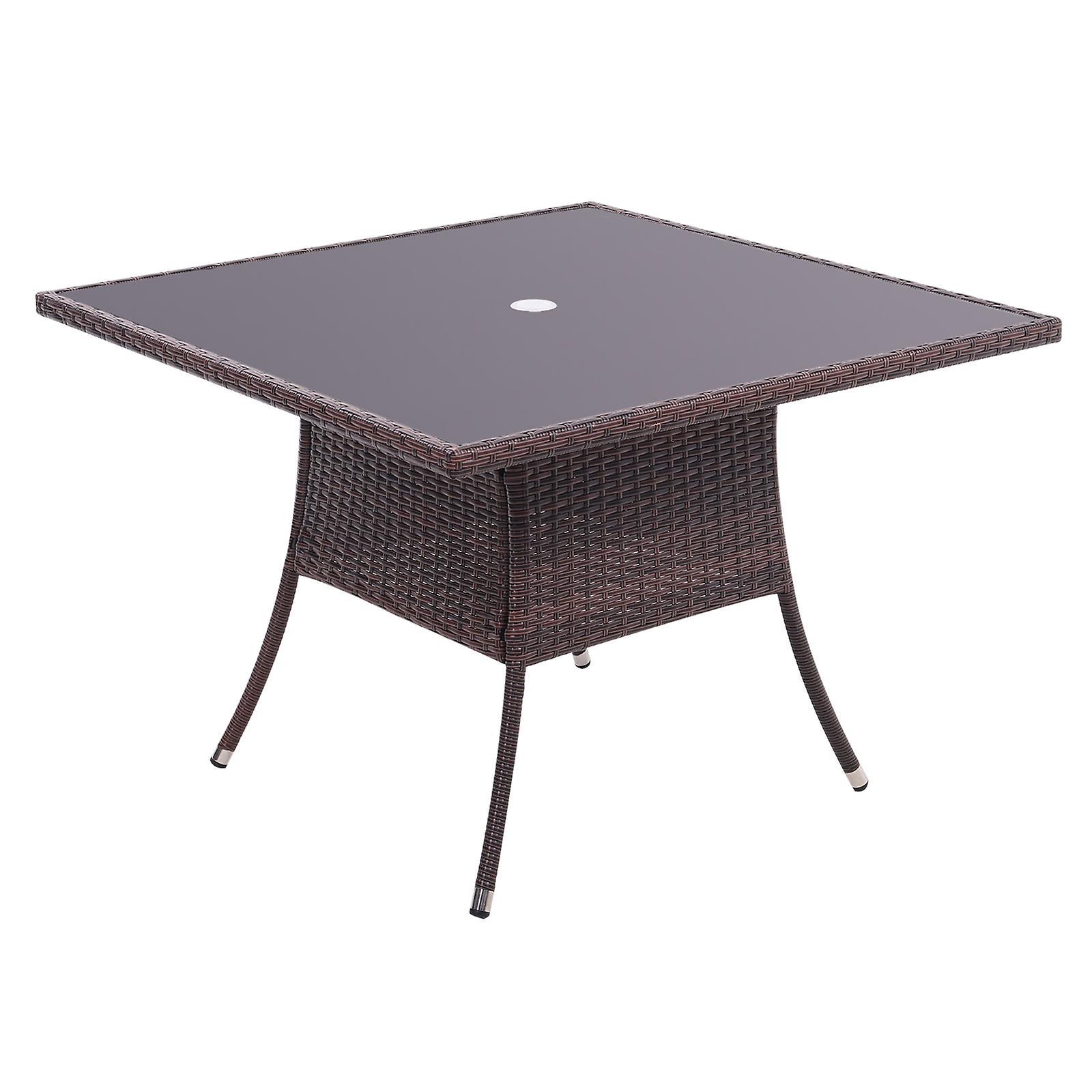 Living And Home Garden 4 Seater Square Wicker Glass Dining Table Brown