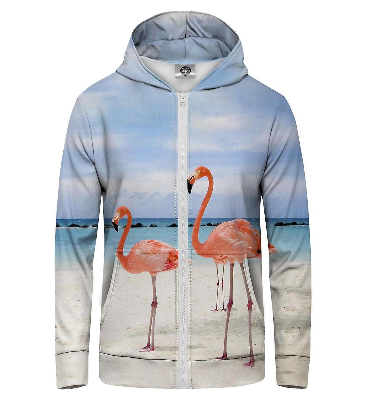 Mr Gugu & Miss Go Mr. GUGU & Miss GO Flamingos On The Beach Hoodie Kangaroo Zip Up blue XL