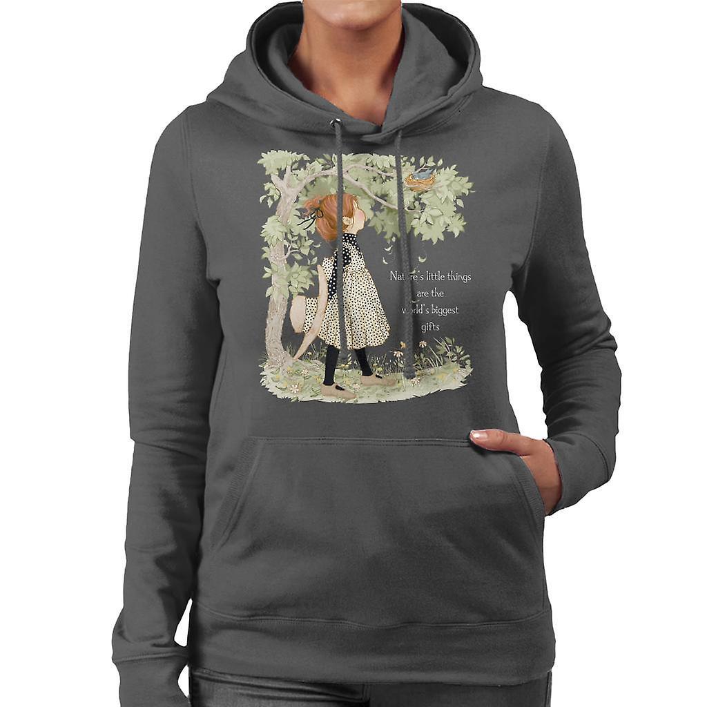 Holly Hobbie Natures Little Things Light Text Women's Hooded Sweatshirt Charcoal Medium