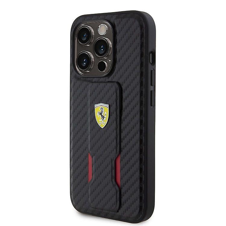 Ferrari Carbon Grip Stand Case Cover for iPhone 15 Pro Max - Black