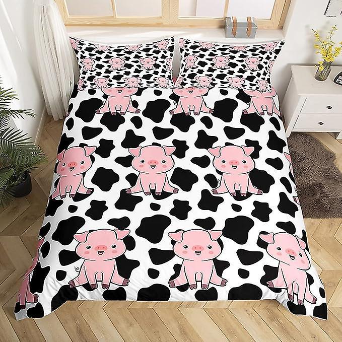 Duvet Cover Sets Pig Duvet Cover Kids Cute Pink Pig Bedding Sets Black White Cow Bedding Set Boys Girls Cartoon Farm Animal Bedding 135x200cm