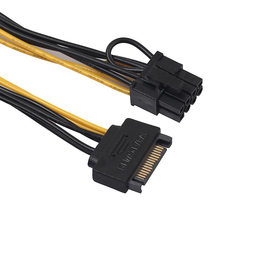 Fiauli Single SATA 15pin to 8pin(6+2) PCI-E PCI-Express Power Supply Adapter Cable Cord Black + Yellow