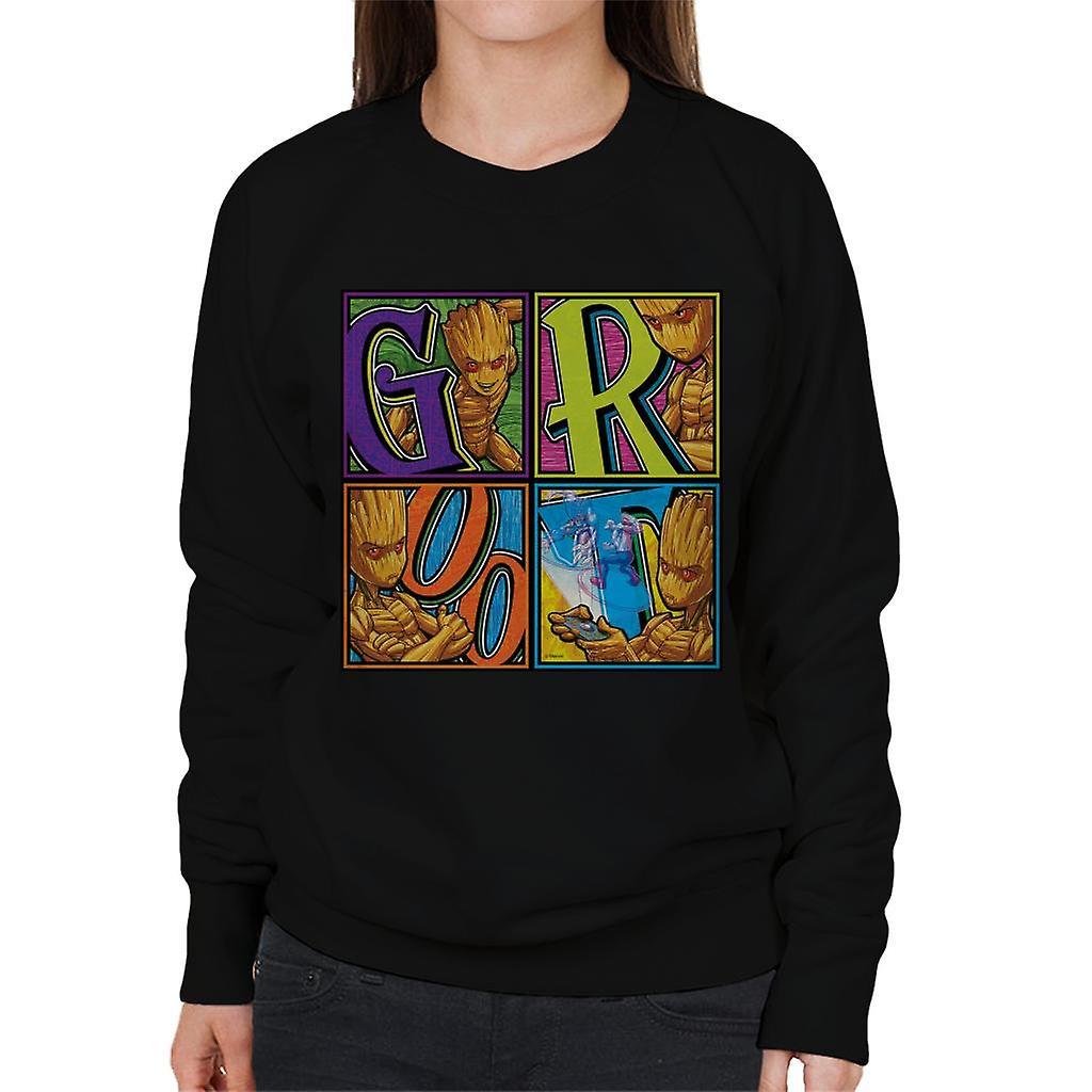 Marvel Guardians Of The Galaxy Teenage Groot Montage Women's Sweatshirt Black X-Large