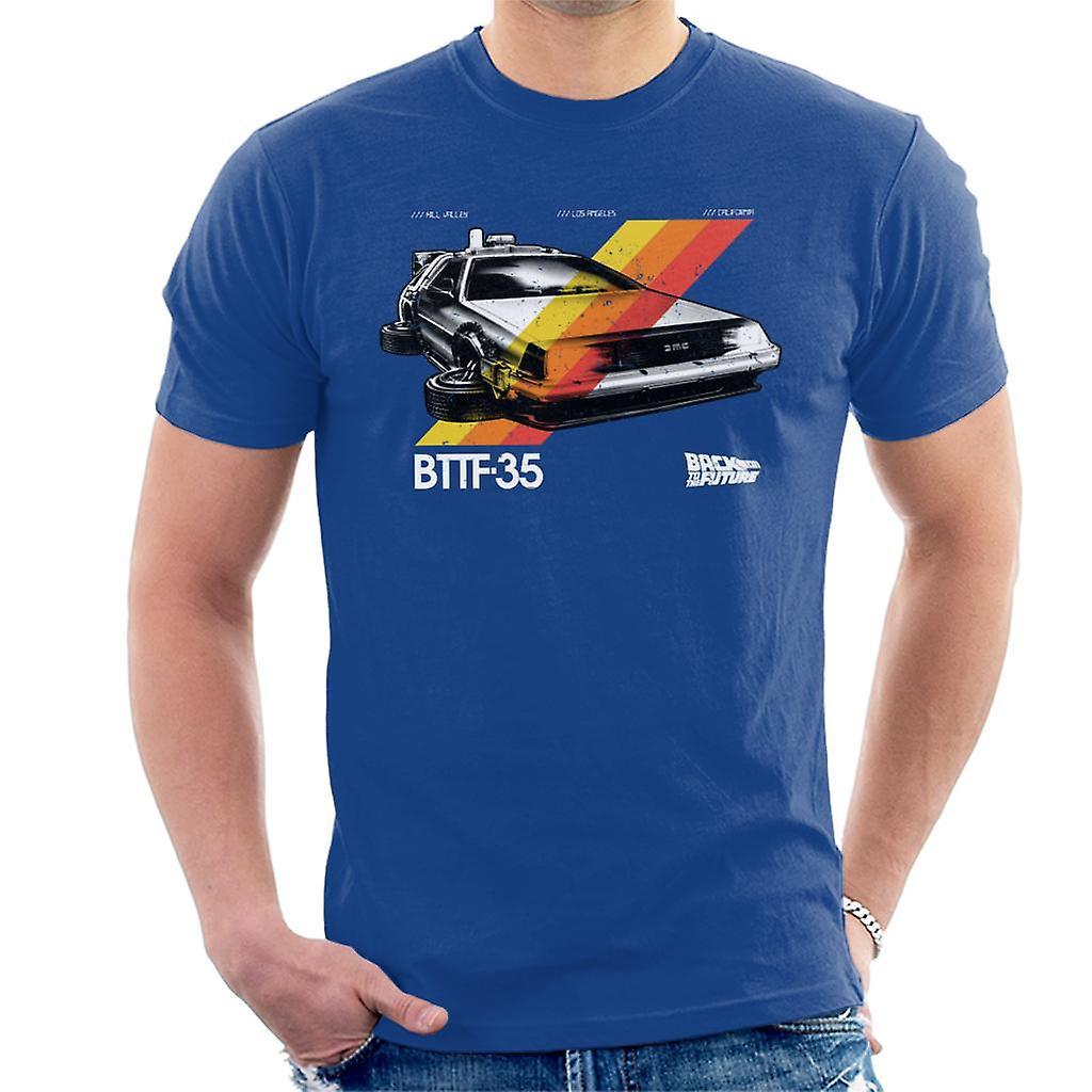 Back to the Future 35th Anniversary Delorean Stripes Men's T-Shirt Royal Blue Medium