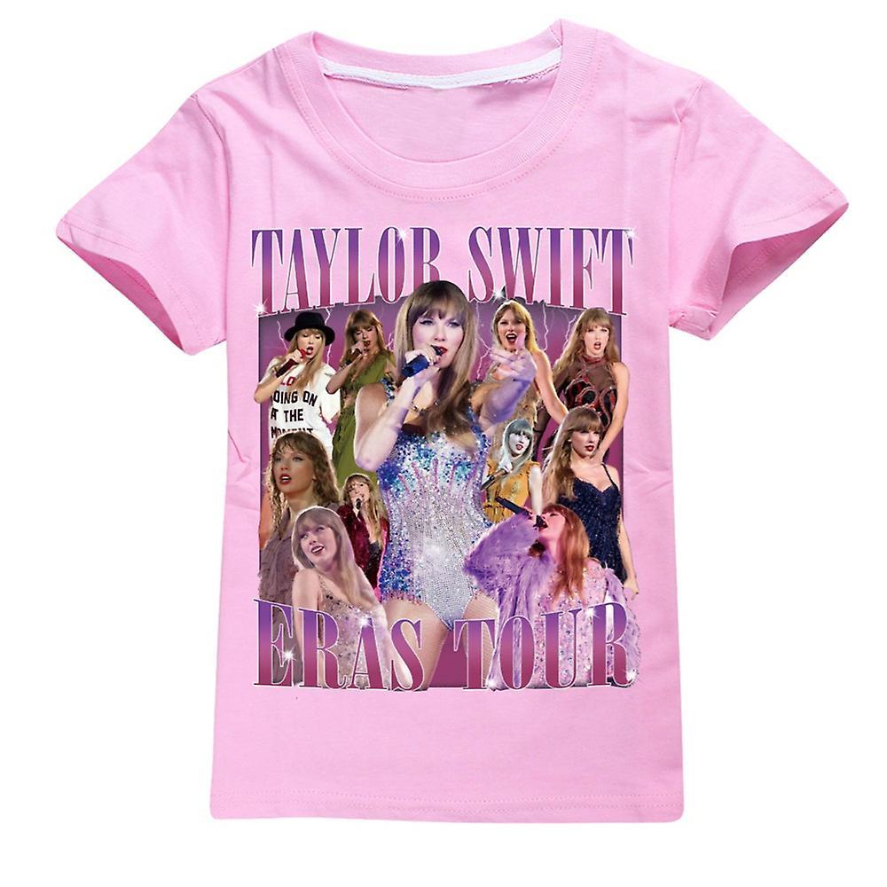 Bestdaily Taylor Swift T-Shirt Printed Kids Boys Girls Short Sleeve Crew Neck Summer Casual Tee Tops Swiftie Fans Concert Gifts Pink 9-10 Years