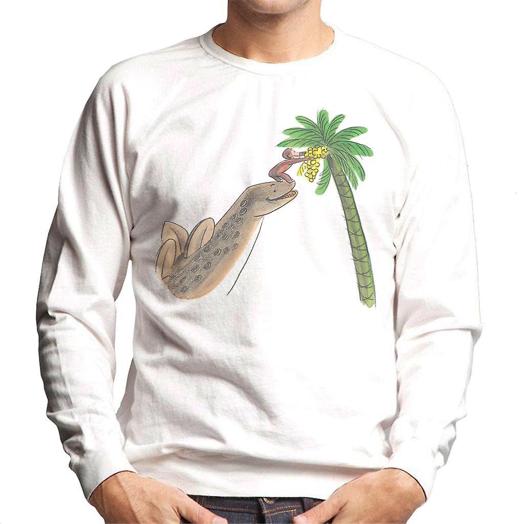 Curious George Dinosaur Palm Tree Men's Sweatshirt White Small