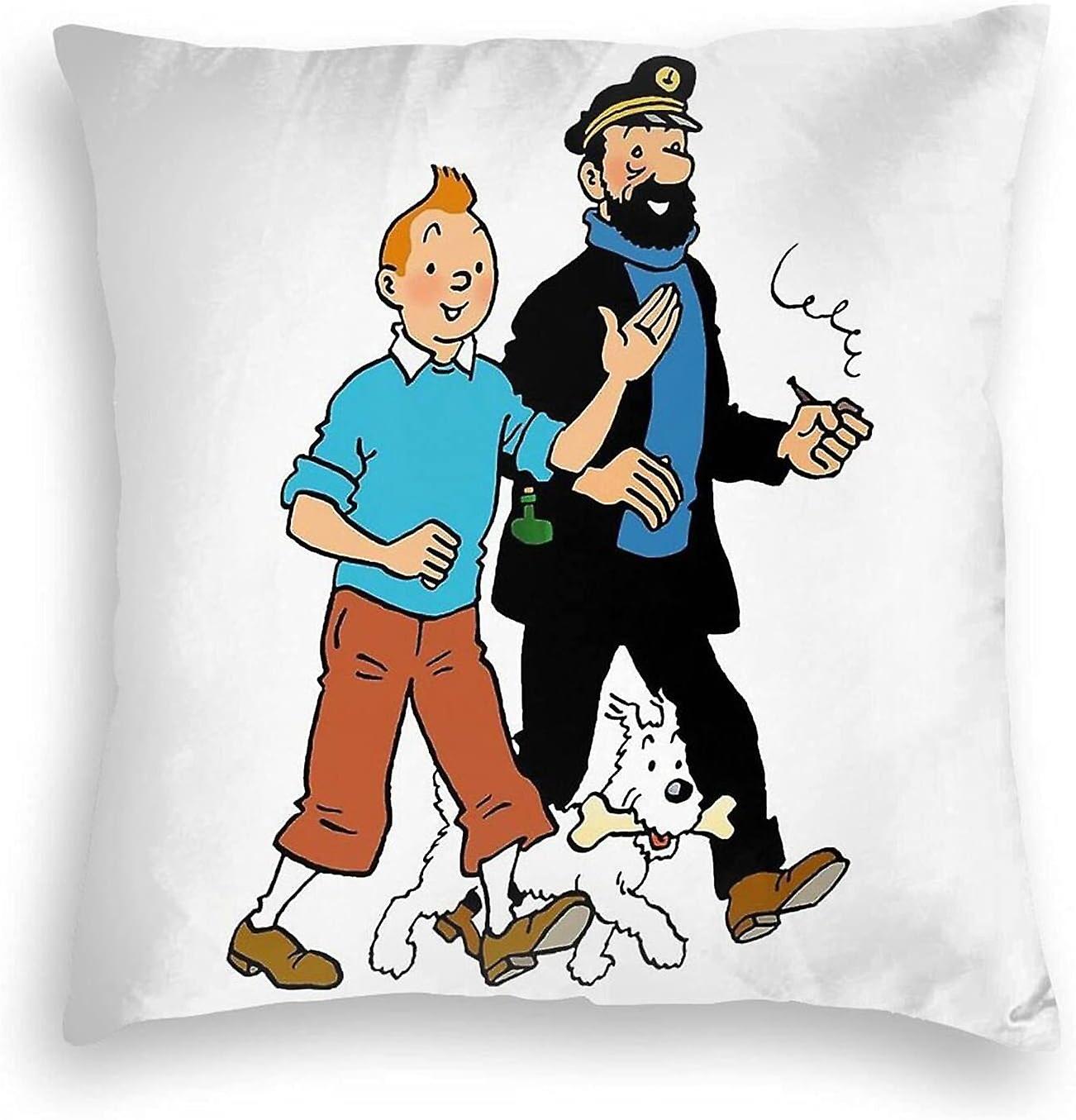 Kerota Pillow Covers Decorative Home Decor Pillow Tintin and Captain Haddock Velvet Decor Pillow for Family And Friends 18"x18" AA-13514 45x45cm