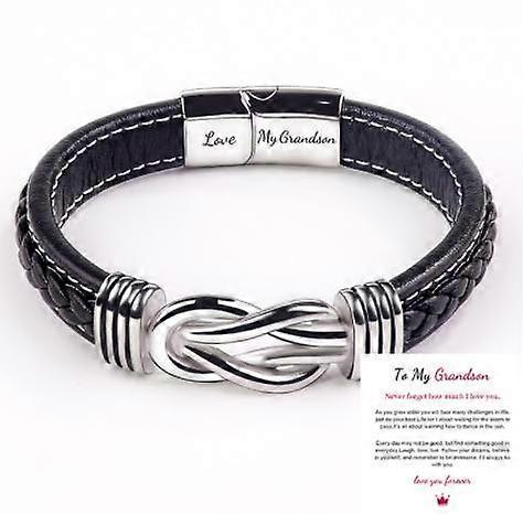 Unbrand To My Son To My Grandson Bracelet,Love You Forever Braided Leather Bracelet Men's Braided Leather Knot Bracelet Love My Grandson