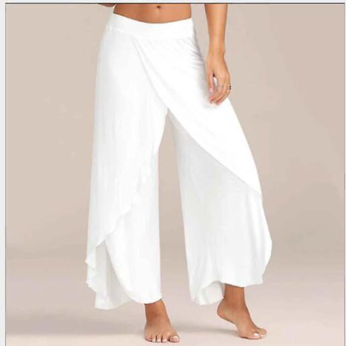 FLARUT MakeWishes Casual Pants Women 's Wide Leg Summer Pants Plus Size Elastic Waist High Split Pants White XXXL