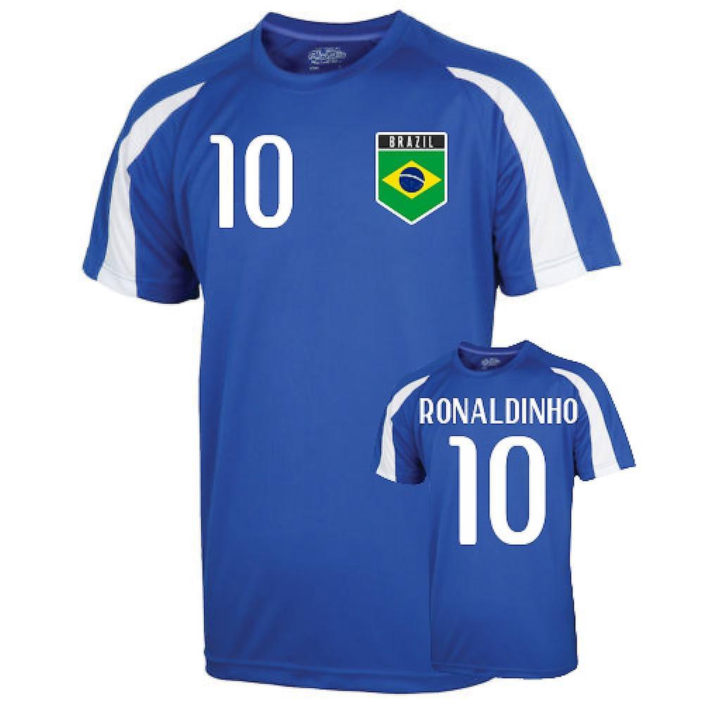 UKSoccerShop Brazil Sports Training Jersey (ronaldinho 10) - Kids Blue SB (5-6 Years)