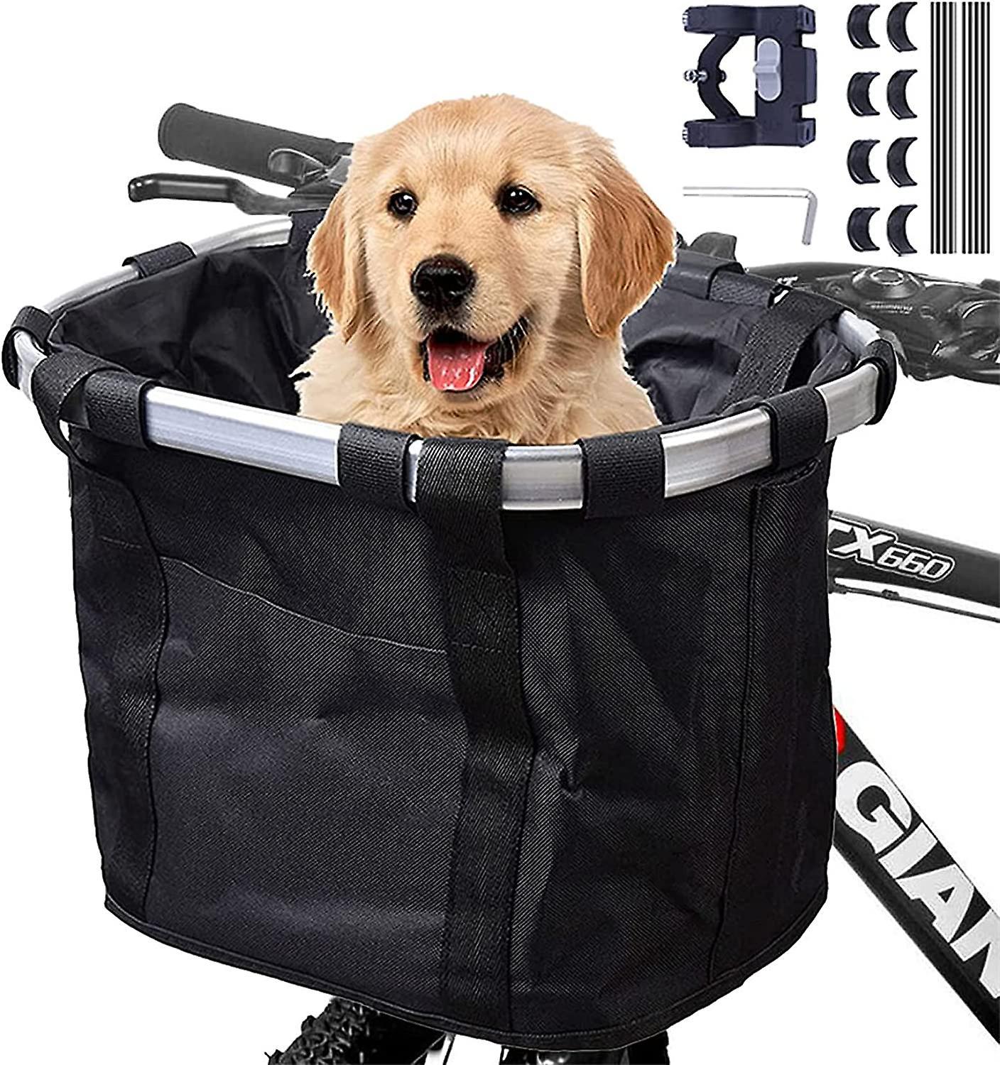 Linkrunning Bicycle Basket, Detachable Bicycle Handlebar Basket, Front Cycle Canvas Basket Carrier Bag Aluminum Alloy Pet Carrier(Black)