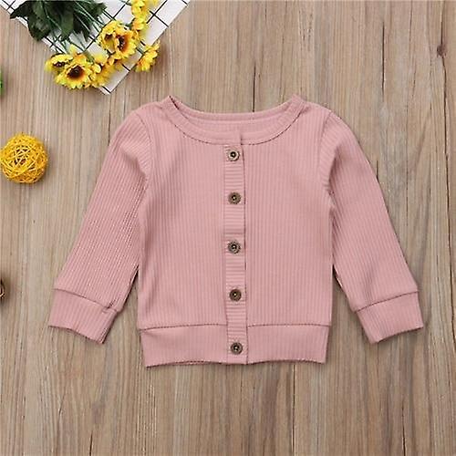 Slowmoose Long Sleeve Button Knitted Tops Sweater - Winter Jacket Pink 12M