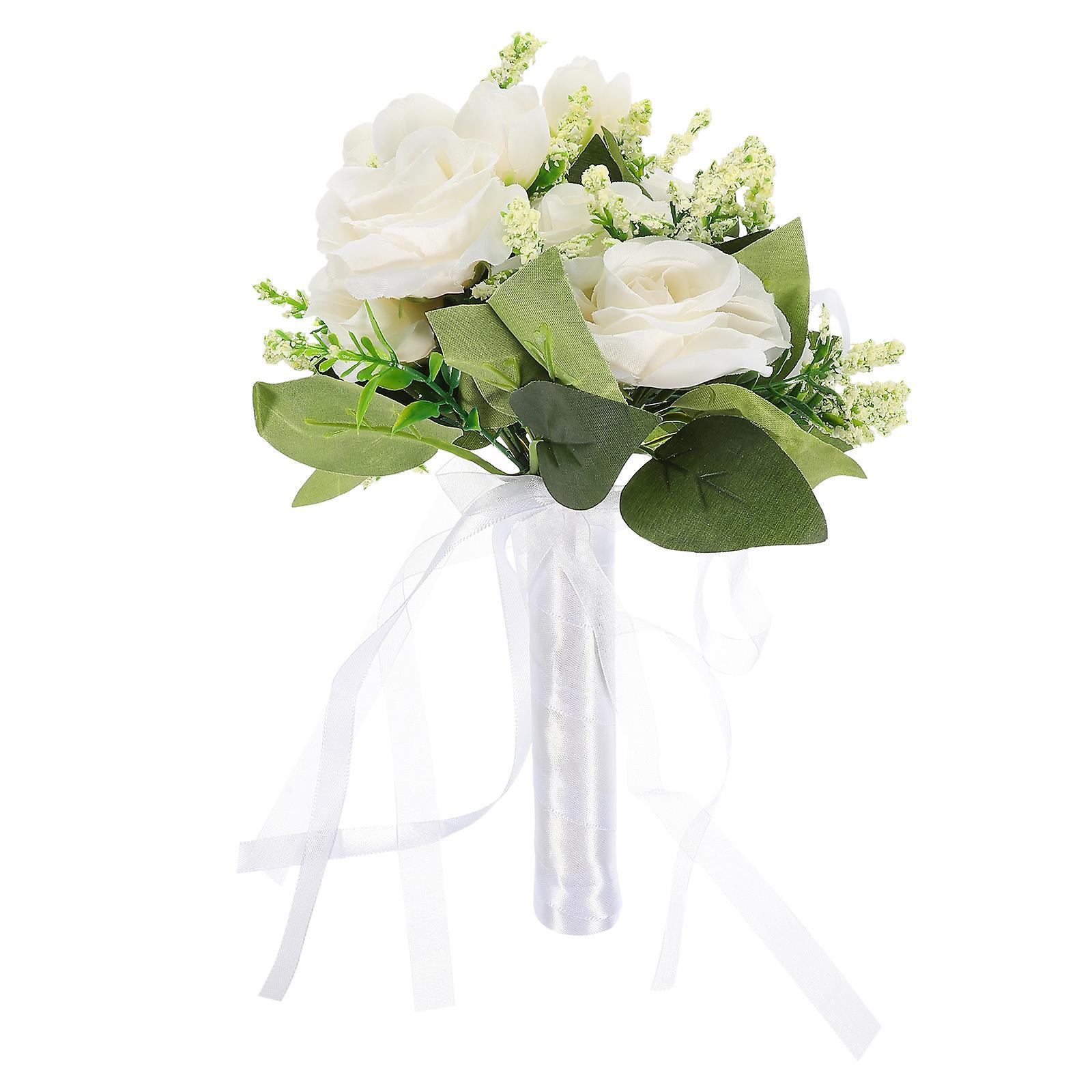 Tinksky Artificial Rose Bride Rhinestone Bouquet Flower Bouquets Artificial Bridal Bouquet Bouquet Wedding White 17x17x27cm