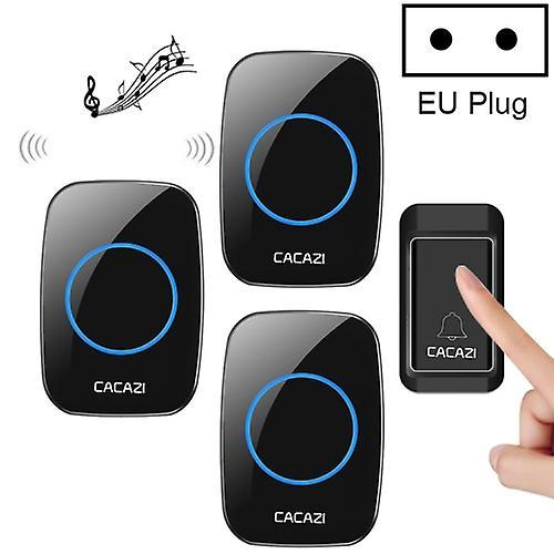 Generic1 Cacazi A10g One Button Three Receivers Self-powered Wireless Home Cordless Bell Black EU Plug