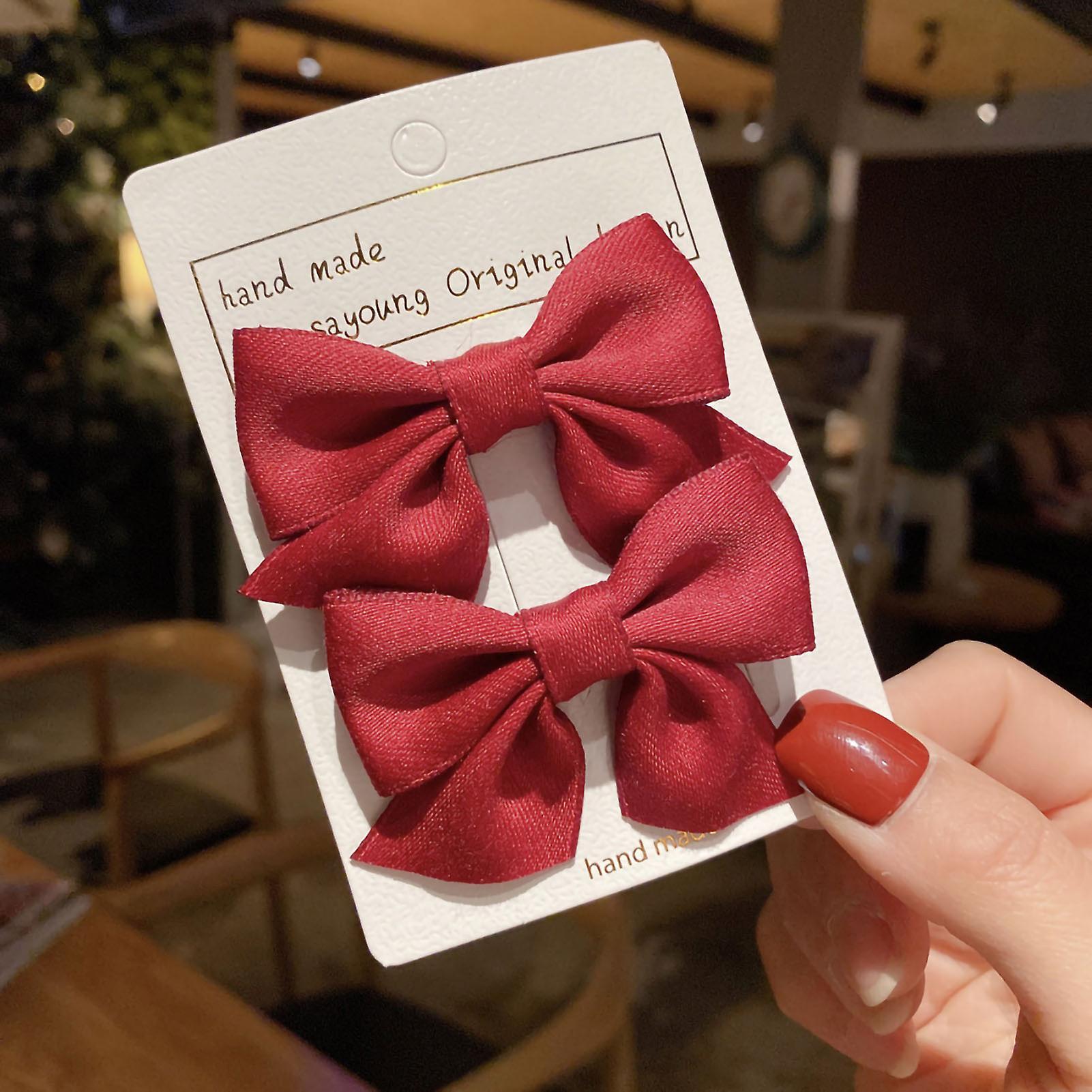 Portable and Beautiful Wine Red Bow Hair Clip for Kids, Girls, and Ladies