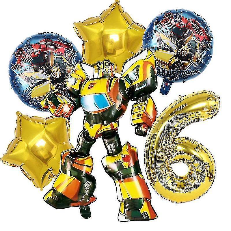 Sszfv Transformers Kids Party Supplies Optimus Prime Bumblebee Robot Birthday Decoration Number Balloon Banner Disposable Plates Cups yellow 6pcs-6