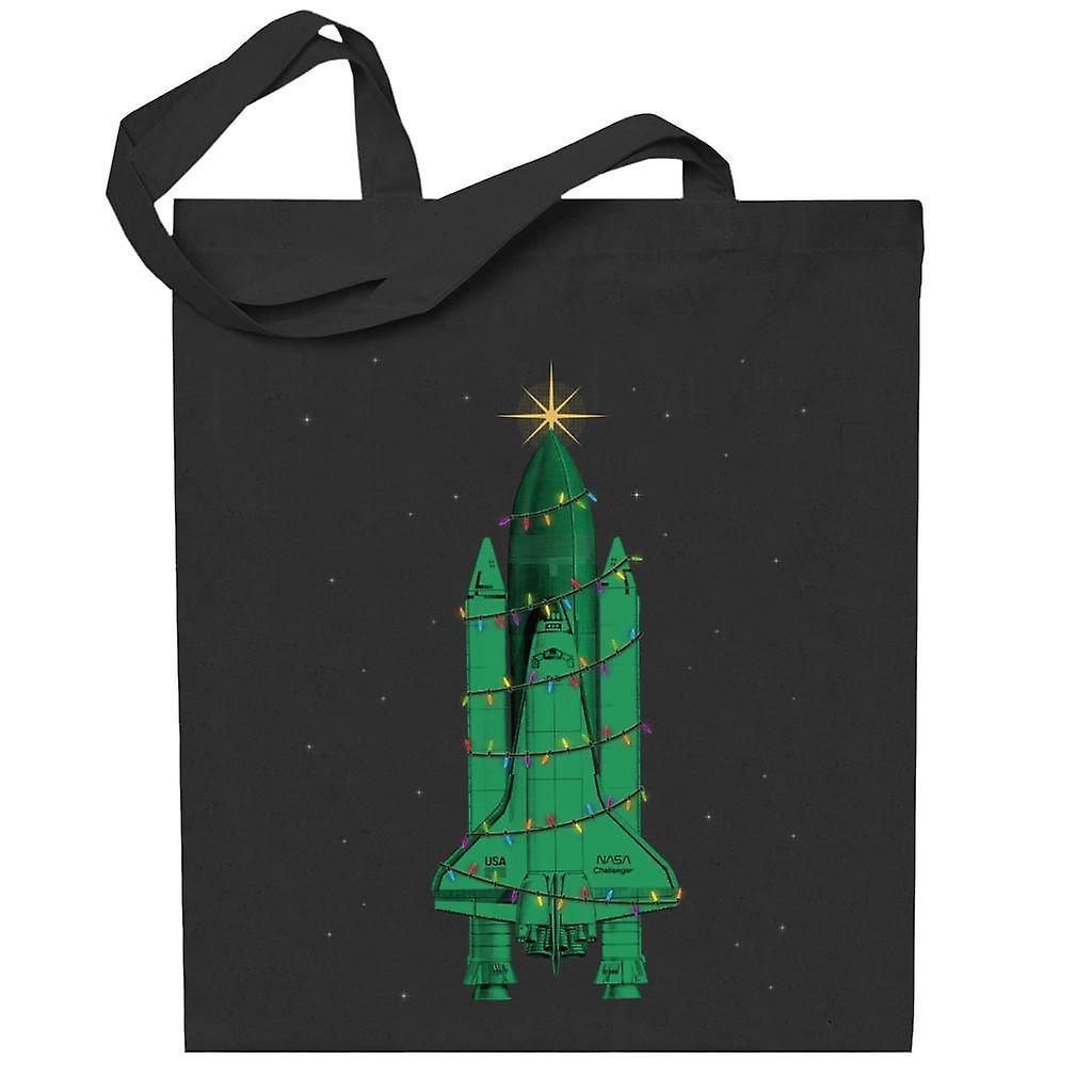 NASA Challenger Shuttle Christmas Tree Totebag Black 38 x 42 cm